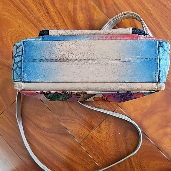 Anna By Anuschka Hand Painted Floral Shoulder Crossbody Leather Bag - Picture 4 of 16